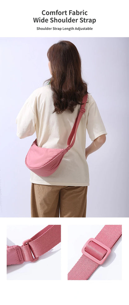 Solid Color Women's Portable Shoulder Bag – Simple Nylon Cloth Padded Crossbody Travel Purse & Messenger Bag