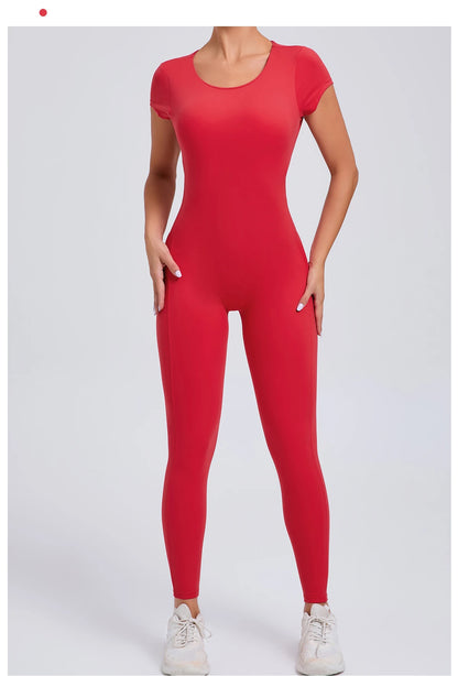 Women’s One-Piece Padded Backless Yoga Romper – Quick-Dry Workout Bodysuit & Sports Jumpsuit
