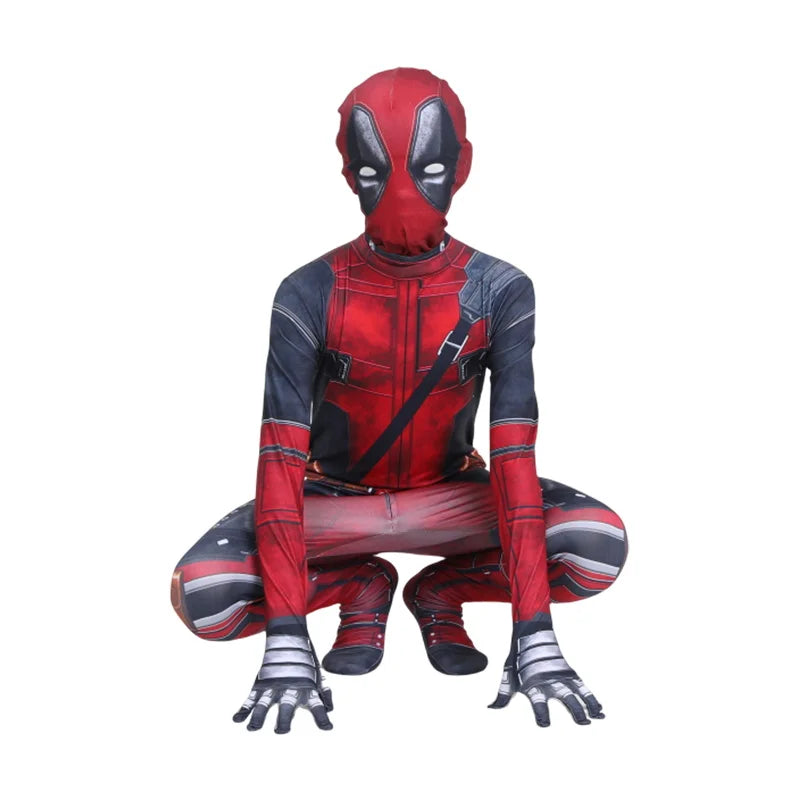 Deadpool Cosplay Costume for Kids – Superhero Roleplay Outfit with Headgear & Gloves, Halloween Party Suit