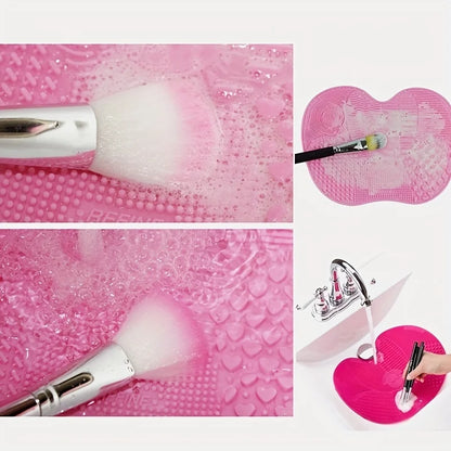 Apple-Shaped Silicone Makeup Brush Cleaner Pad - Suction Cup Cosmetic Tool Cleaning Mat