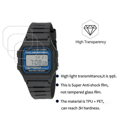 0.15mm HD Screen Protector for Casio Watches - 5H Anti-Fingerprint, Waterproof, Shock-Resistant Protective Film for F-105W and A168W