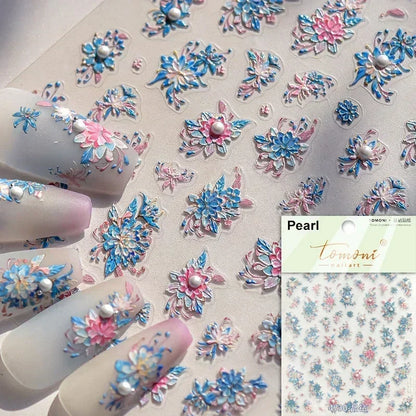 Floral Nail Art Stickers - White Rose Lily Daisy Peony Cherry Blossom & Magnolia Manicure Decals for DIY Nails