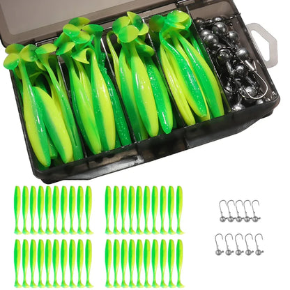 50PCS Metal Jig Fishing Lure Set – Soft & Sinking Swimbaits 3g–14g (5.5–10cm) Jigging Head Hooks in Tackle Box for Bass Fishing