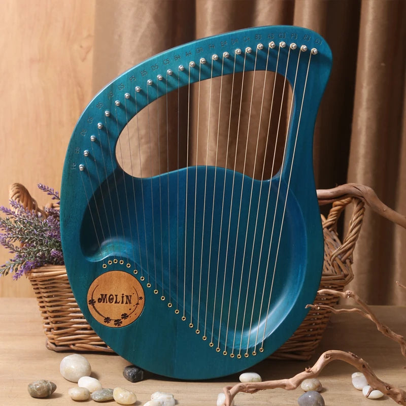 24-String Lyre Harp – Wooden Mahogany Piano Harp for Beginners with Matching Gifts