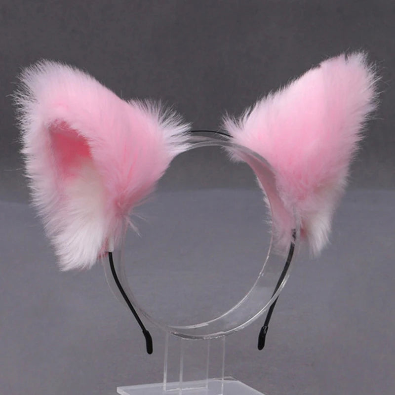 Lolita Animal Cat & Fox Ear Hair Hoops — Cosplay Faux Fur Hairband for Girls, Halloween Anime Headwear Accessory