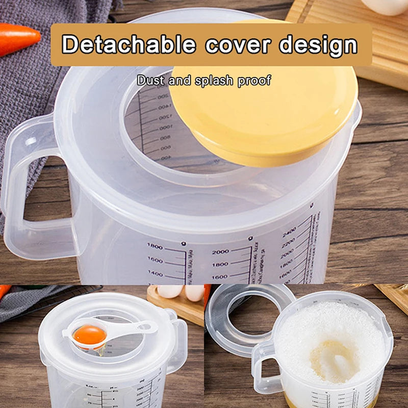 2.5L Large Measuring Cup with Lid - Transparent Plastic Kitchen Mixing & Baking Bowl for Home Use