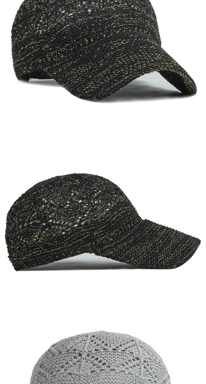 Women’s Summer Hollow Baseball Cap – Breathable Knitted Mesh Adjustable Sun Hat for Holiday and Outdoor Use