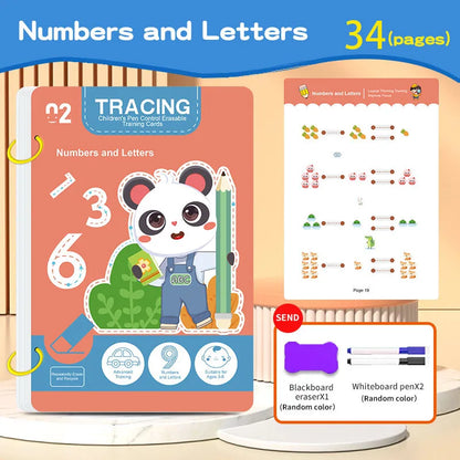 34-Page Reusable Kids Writing Practice Book Set - Erasable Pen Learning Books for Writing and Drawing Skills