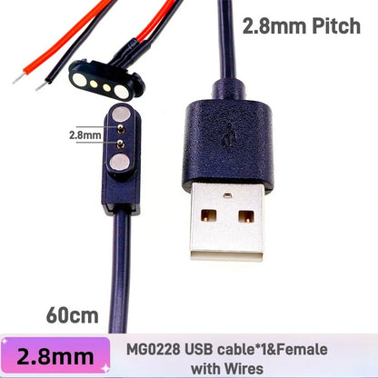 Magnetic Pogo Pin Connector - 2–5 Pin Spring-Loaded Male/Female Power Socket, 2.54/2.8mm Spacing, USB Cable Compatible