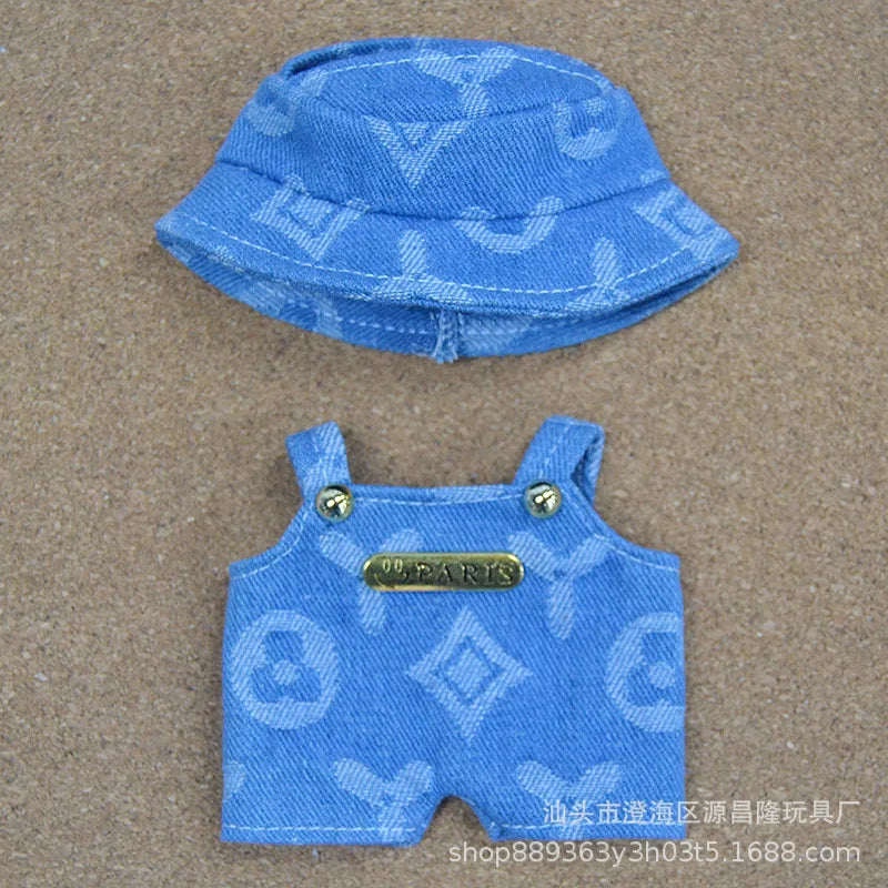 17cm Labubu Doll Clothes – Cowboy Party Outfit with Strap Pants & Fisherman Hat – Only Clothes, Hot Sale