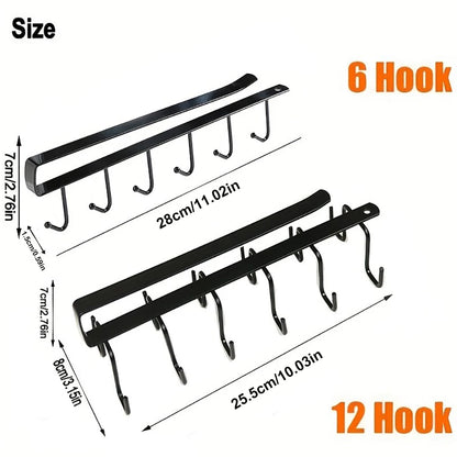 Cabinet Mug Hook – 6/12-Hook Hanging Cup Holder & Multifunctional Wardrobe Organizer for Space Saving