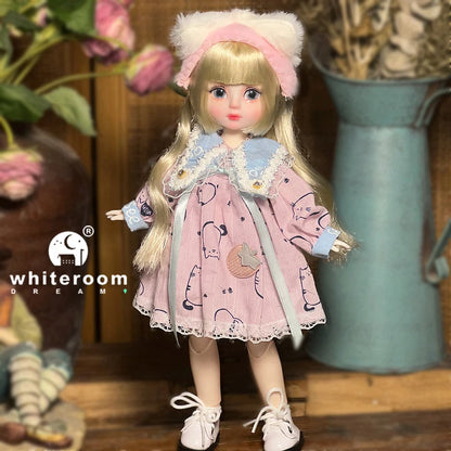 30cm 1/6 BJD Ball Jointed Doll – Starry Gray Eyes with Lolita Fashion Dress, DIY Toy Gift for Girls