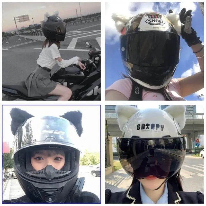 Motorcycle Helmet Cat Ears Decoration - Cute Plush Stickers for Motocross Helmet - Full Face Off Road Helmet Decor for Cosplay Styling