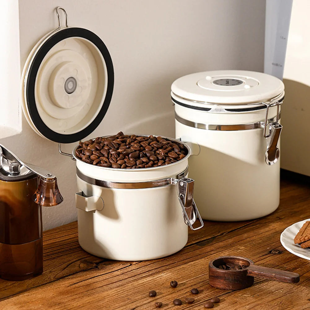 Stainless Steel Vacuum-Sealed Coffee Beans Jug – Airtight Portable Grain Storage Container for Kitchen