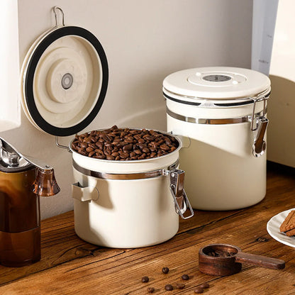 Stainless Steel Vacuum-Sealed Coffee Beans Jug – Airtight Portable Grain Storage Container for Kitchen