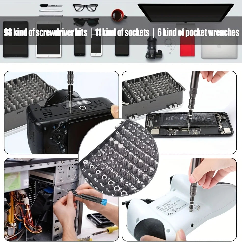 117-in-1 Precision Screwdriver Set with Phone Repair Clamps - Electronic Tool Kit for Screen Securing