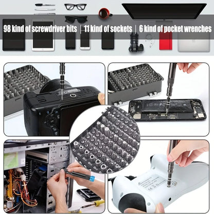 117-in-1 Precision Screwdriver Set with Phone Repair Clamps - Electronic Tool Kit for Screen Securing
