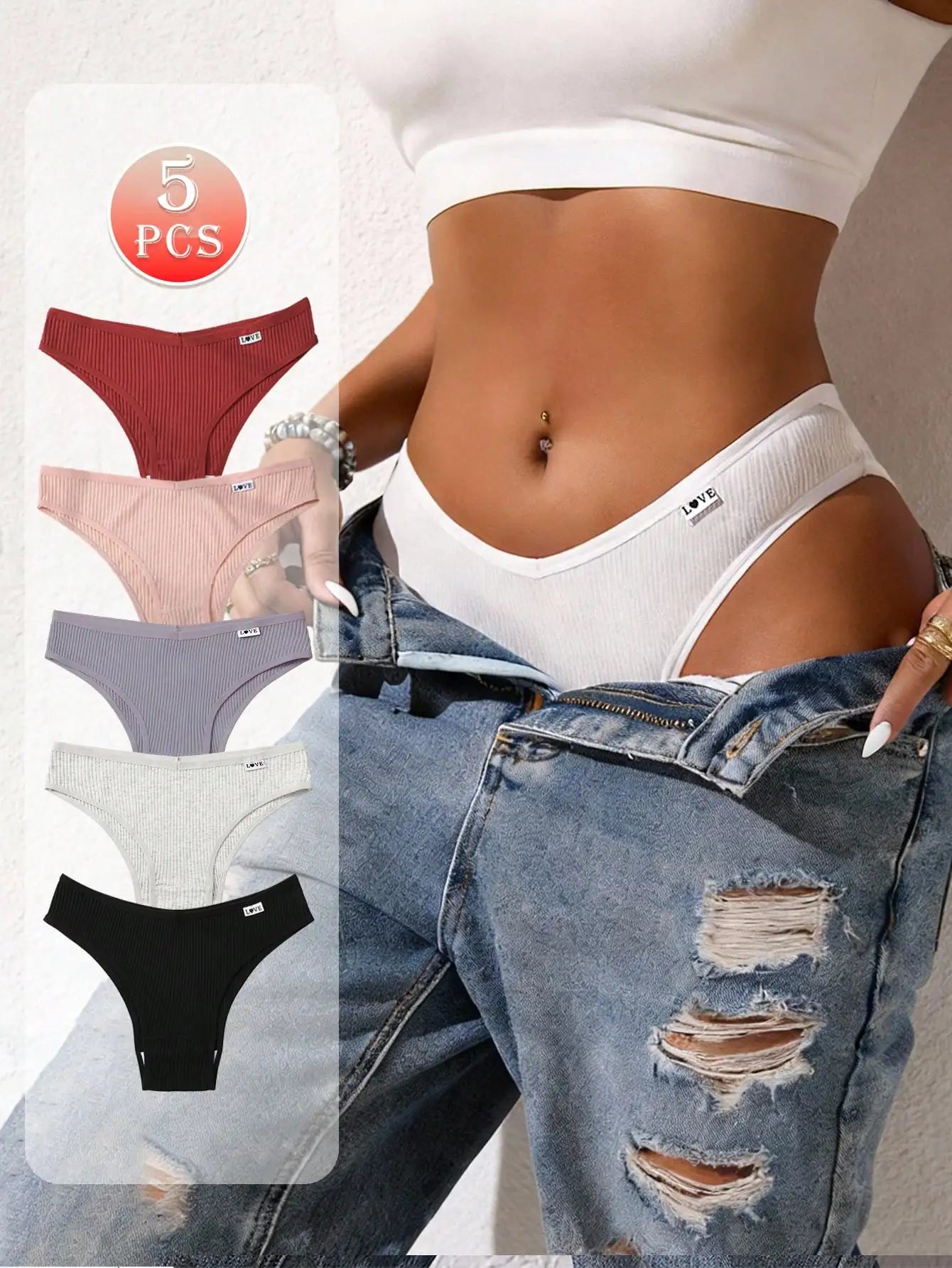 Women's Printed Low Waist Panties - 5-Piece Pack High Elasticity Cute Letter Design Underwear