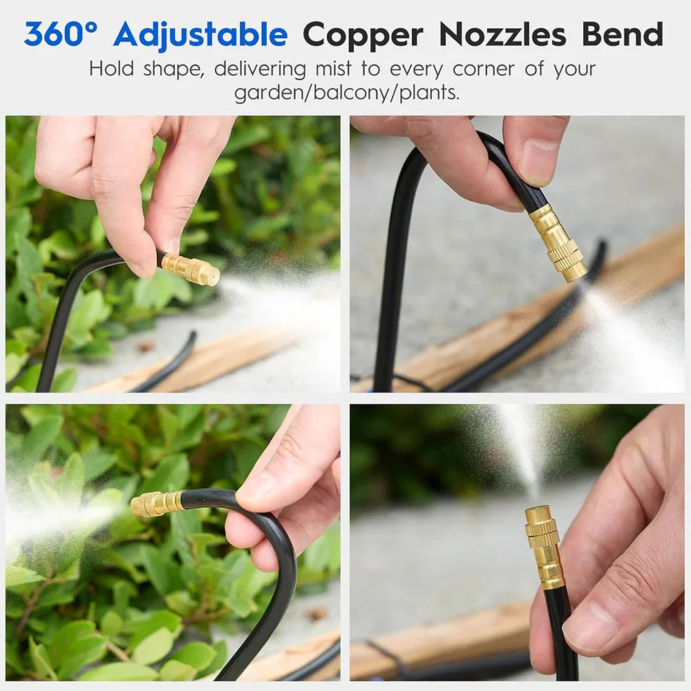 Garden Programmable Misting Timer System – 360° Adjustable Atomizer Nozzles, Outdoor Cooling & Watering Sprinkler Kit