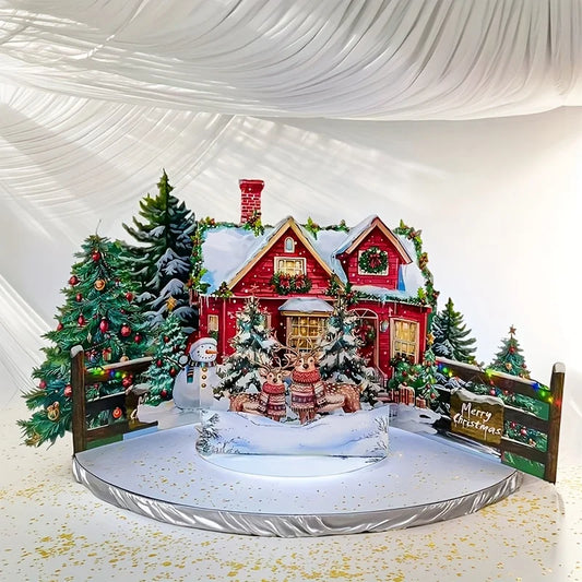 Pop-Up Christmas Card – Snowy Winter House with Gingerbread Design & Envelope Included