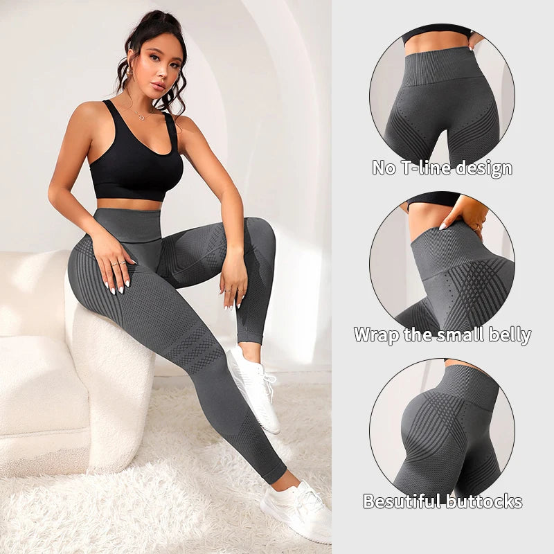 High-Waisted Sports Pants for Women – Elastic Fitness & Yoga Pants with Butt Lifting Sexy Lines