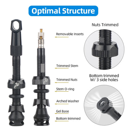Bicycle Tubeless Presta Valve – Carbon Rim F/V Nipple with Detachable Brass Core & Cap for MTB Tires (40–80mm)