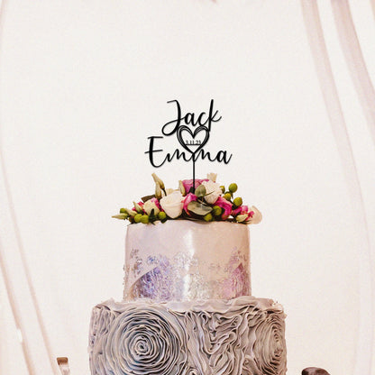 Personalized Acrylic Wedding Cake Topper – Custom Script with Date, Rustic Party Cake Decoration