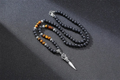 Men's Tibetan Phurba Kilaya Necklace – Tiger’s Eye & Lava Stone Spiritual Dagger Jewelry