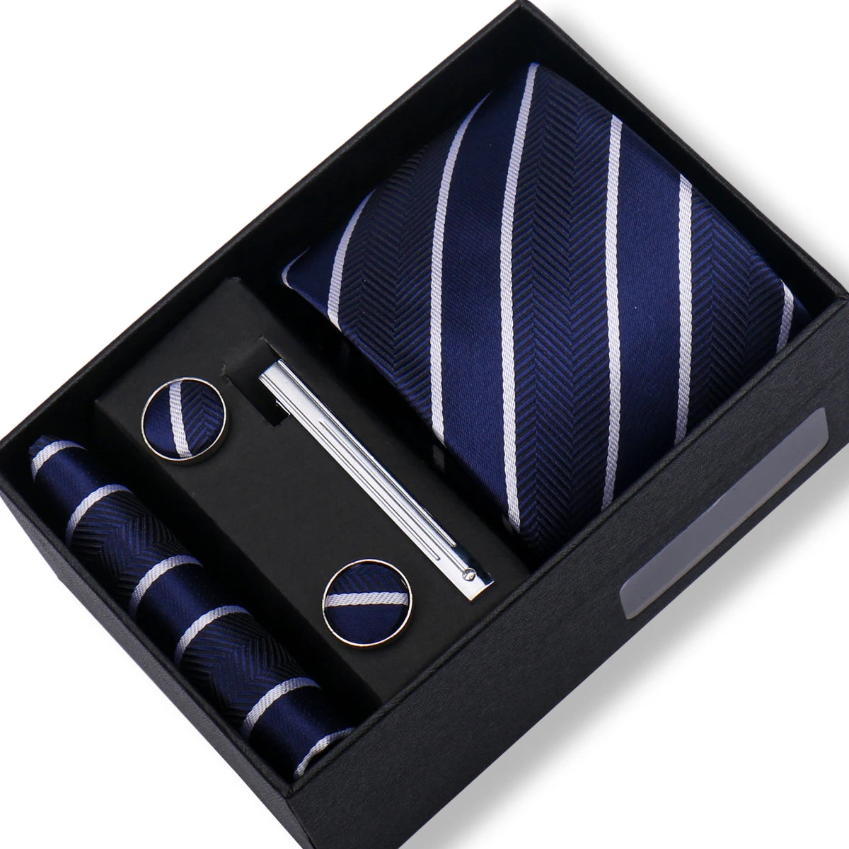 Men’s Green Business Tie Set - Premium Necktie with Hanky, Cufflinks & Tie Clip Gift Box for Wedding Formal Wear