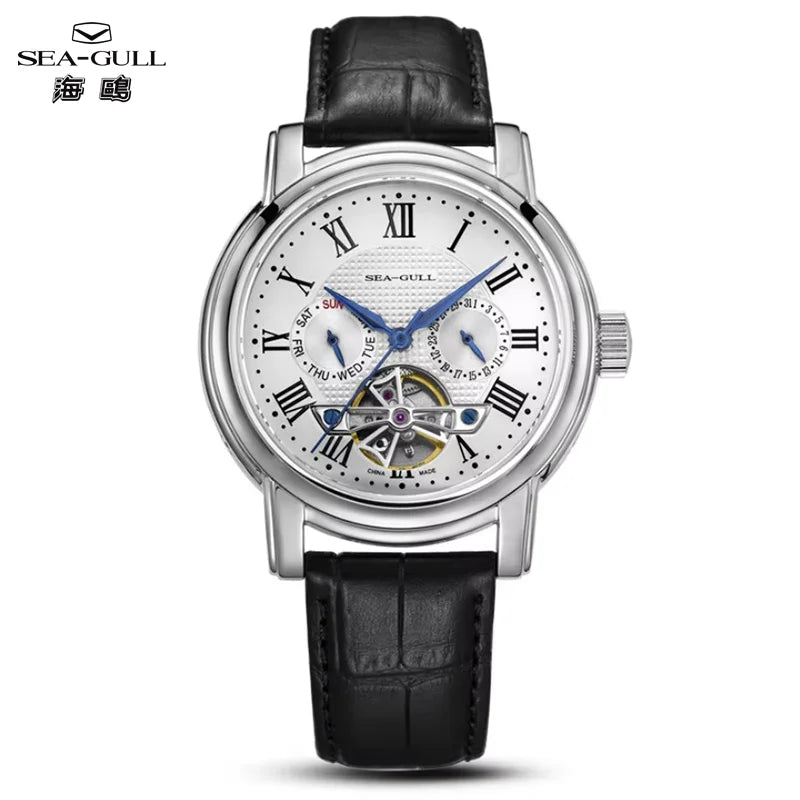 Seagull Men’s Automatic Mechanical Watch - Multi-Function Hollow Flywheel Business Wristwatch