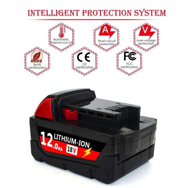 Original Milwaukee M18 18V 12000mAh Power Tool Battery – Includes Charger, BR, XC, M18B5, 48-11-1860, Built-in 21700 Battery
