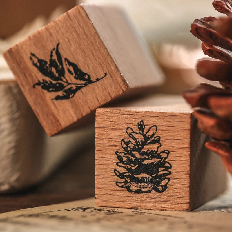 Yoofun 7-Piece Vintage Moon & Plant Wooden Stamps — Rubber Stamps for Scrapbooking, DIY Craft & Stationery