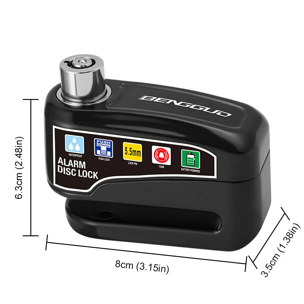 Motorcycle & Bicycle Alarm Disc Brake Lock — Anti-Theft Wheel Lock with Keys for Motorcycles, Scooters & E-Bikes