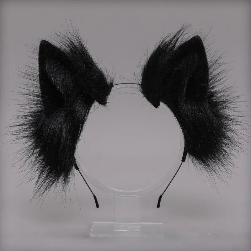 Plush Cat Ears Headband & Tail Set - Realistic Lolita Cosplay Accessories, Handmade Animal Ears for Halloween & Kawaii Costumes