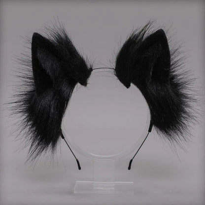 Plush Cat Ears Headband & Tail Set - Realistic Lolita Cosplay Accessories, Handmade Animal Ears for Halloween & Kawaii Costumes