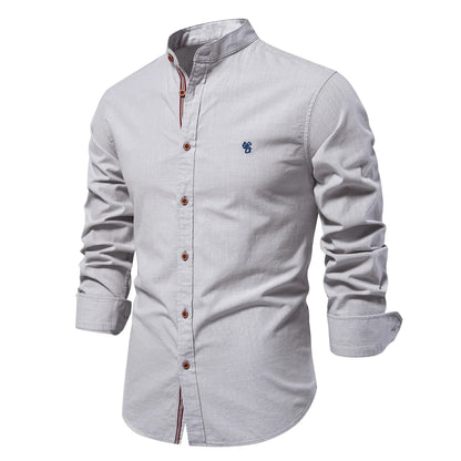 AIOPESON Men's 100% Cotton Shirt - Solid Color Long Sleeve Casual Shirt for Spring