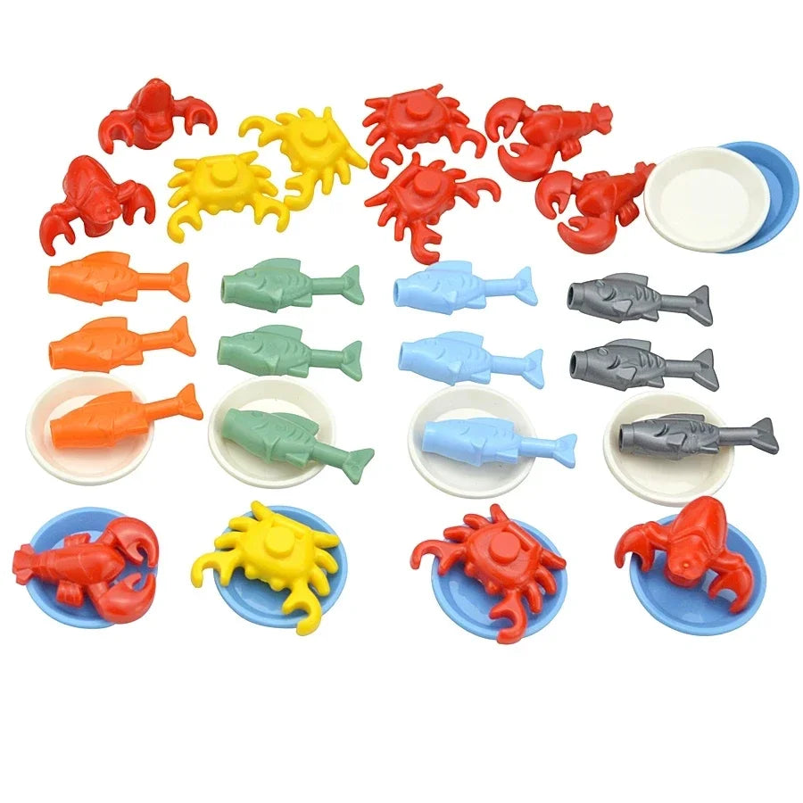 DIY Mini Food Building Block Figures – Bread, Fish, Fruit, Chicken, Crab, Hot Dog, Cake, Pizza & Carrot Creative Toy Bricks