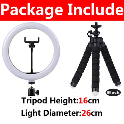 10 Inch LED Selfie Ring Light - Dimmable Photography Fill Lamp With Mini Tripod for Phone Live Video Studio