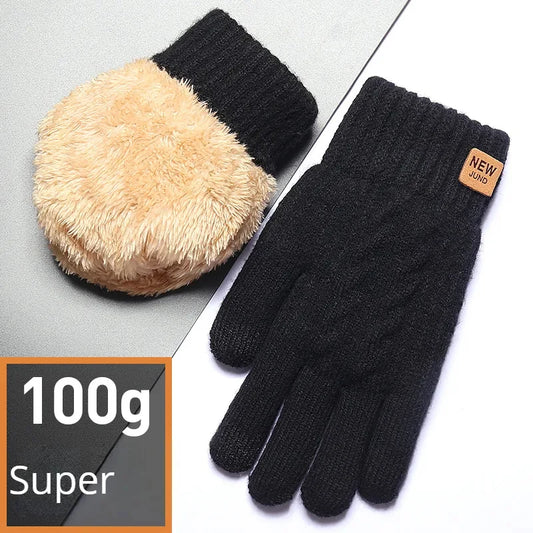 Thick Knitted Thermal Gloves - Wool Touchscreen Mittens for Men and Women, Winter Warm Driving Gloves