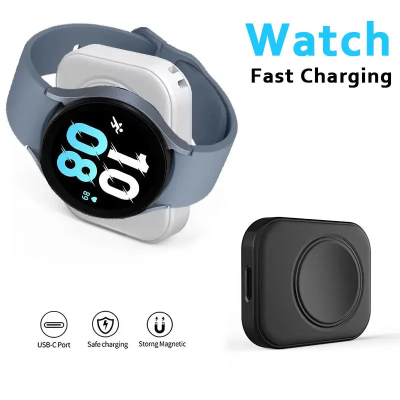 Portable USB-C Magnetic Wireless Charger - Fast Charging for Samsung Galaxy Watch 7/6/5/4, Watch 4 Classic, Watch 5 Pro, Watch 3 & Active