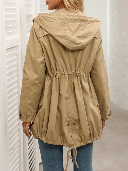 Women’s Hooded Windbreaker Coat - Lightweight Slim-Fit Mid-Length Jacket for Spring & Autumn