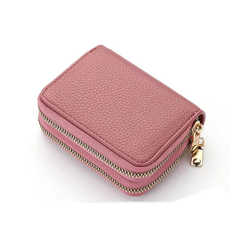 Women’s Short Zipper Purse with Lychee Pattern – Fashion Large Capacity Multi-Card Slot Coin Purse