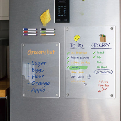 Clear Acrylic Magnetic Calendar — Reusable Dry Erase Board for Home, Monthly & Weekly Planning, Fridge Message Organizer