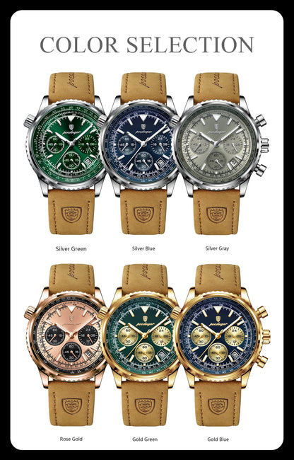 POEDAGAR Luxury Men's Quartz Watch Waterproof Luminous Date Chronograph Leather Military Sports Wristwatch