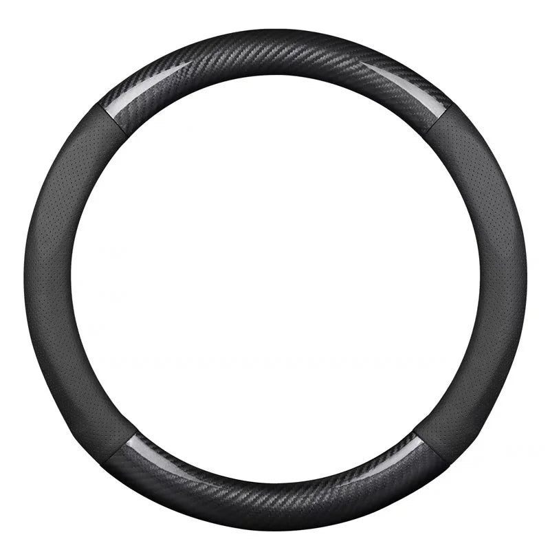 Universal Carbon Fiber Leather Steering Wheel Cover — 3D Anti-Slip, Stylish Car Accessory
