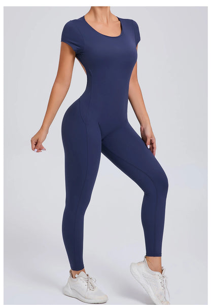 Women’s One-Piece Padded Backless Yoga Romper – Quick-Dry Workout Bodysuit & Sports Jumpsuit