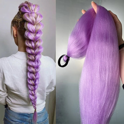2PCS Synthetic Straight Ponytail Hair Extensions – Colorful Braiding with Elastic Hair Tie for Women