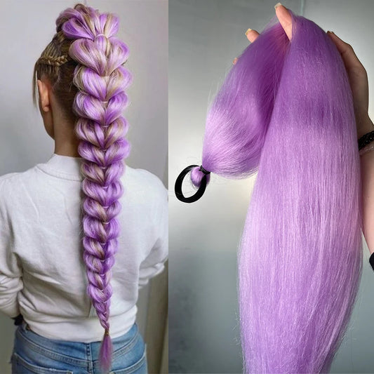 2PCS Synthetic Straight Ponytail Hair Extensions – Colorful Braiding with Elastic Hair Tie for Women
