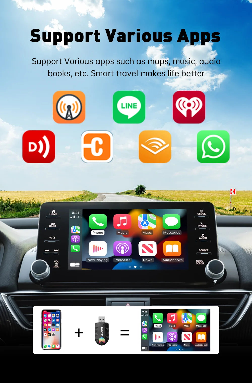 XUDA 2-in-1 Wireless CarPlay & Android Auto Mini Box — Plug & Play AI Adapter Compatible with 99% of Car Radios