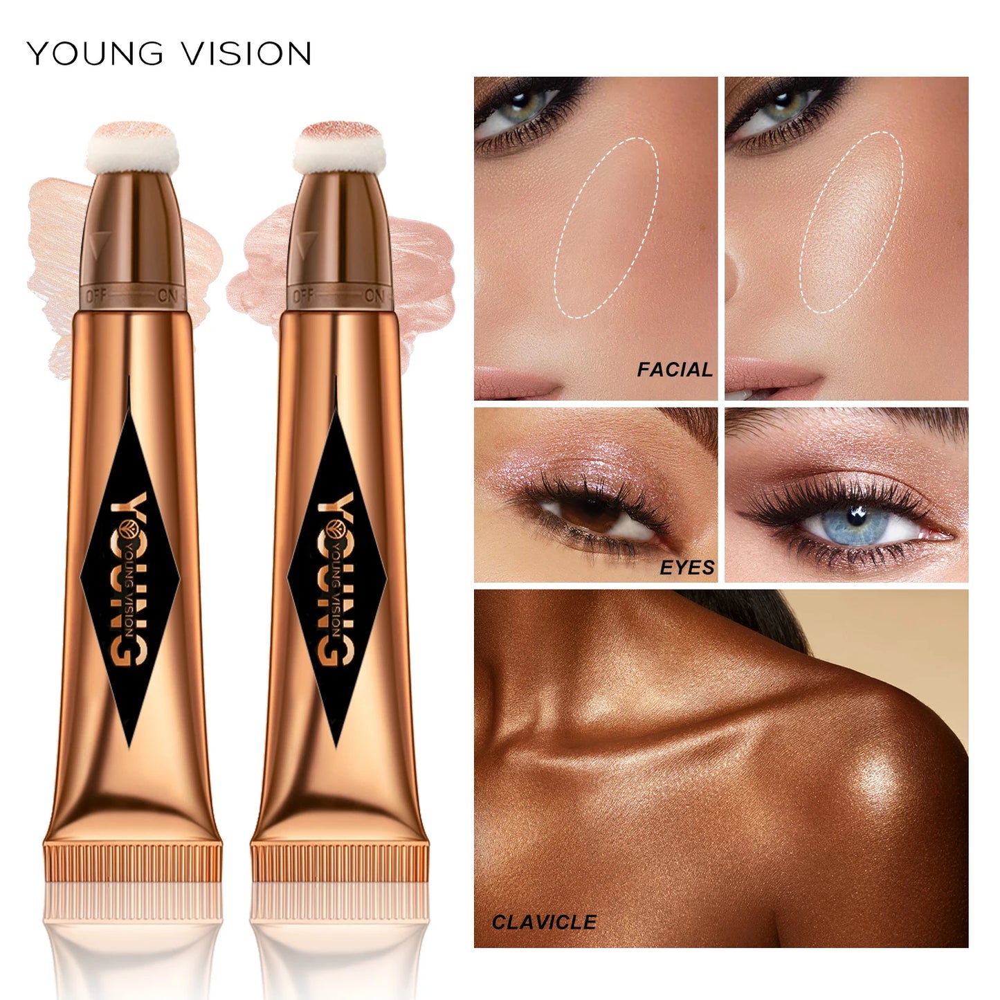 YOUNG VISION Air Cushion Powder Blusher - High Gloss Stick Rouge Makeup Liquid, 6 Color Options